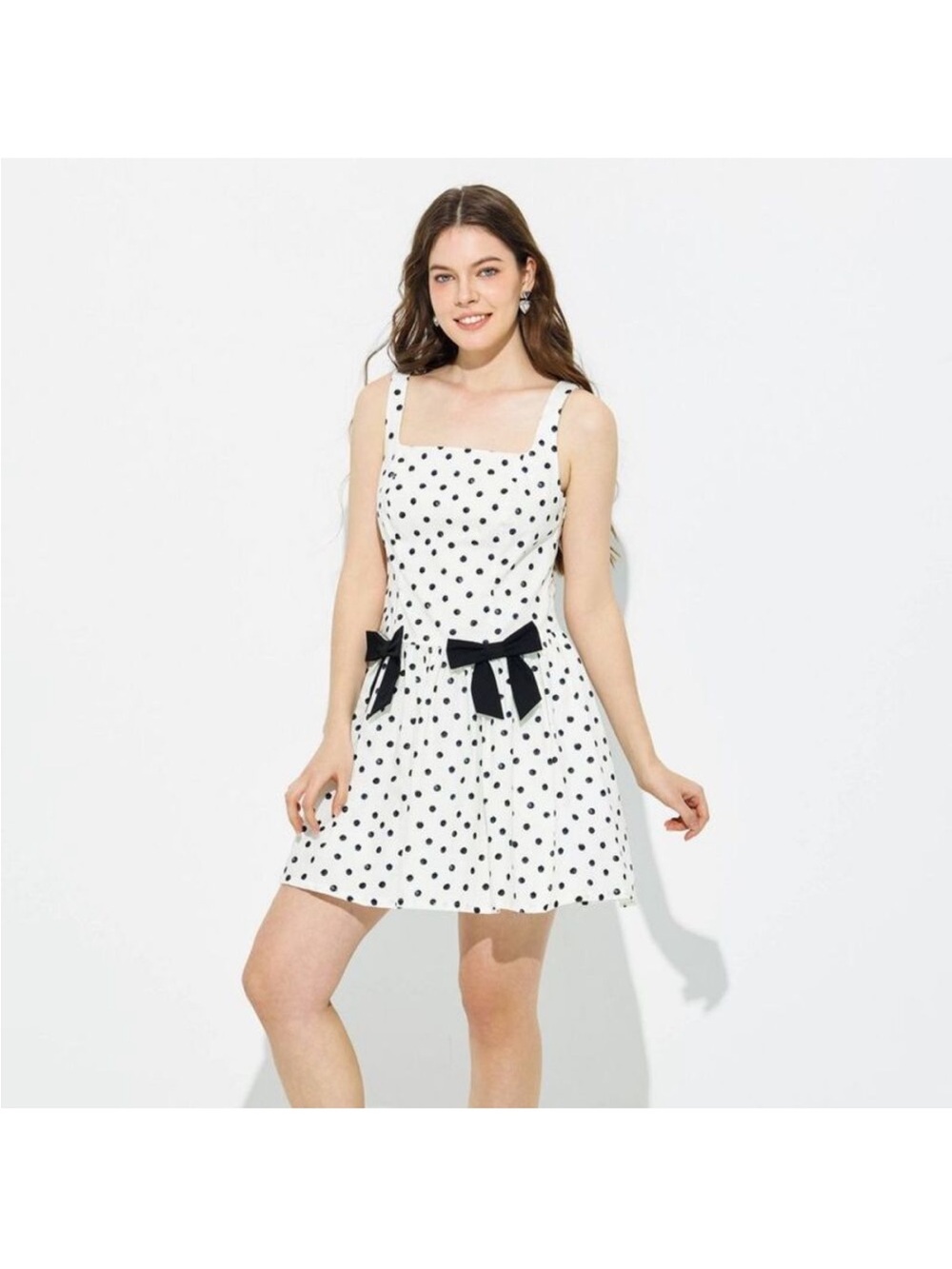 wild fable White Polka Dot Dress with Black Bows